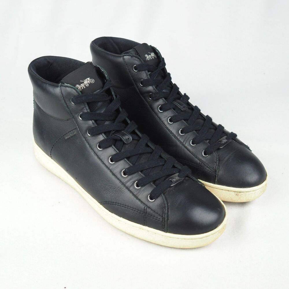 Coach Black High Top Leather Sneakers Women's Size 10 B Solid Logo FG1911